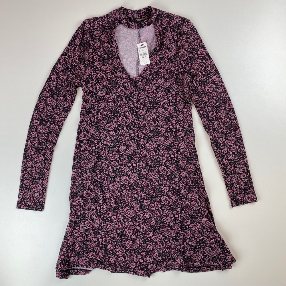 NWT Express Long Sleeve Dress V-Neck Cutout Sz XS